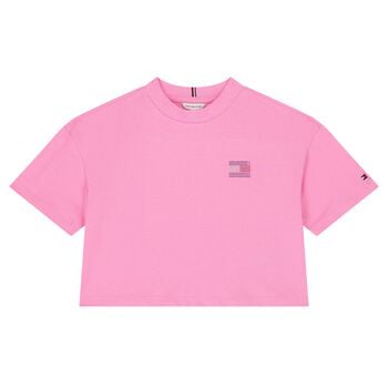 Girls Pink Embellished Logo T-Shirt