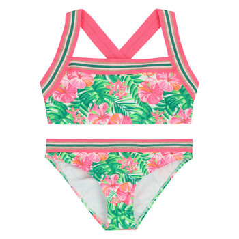 Girls Pink & Green Floral Bikini