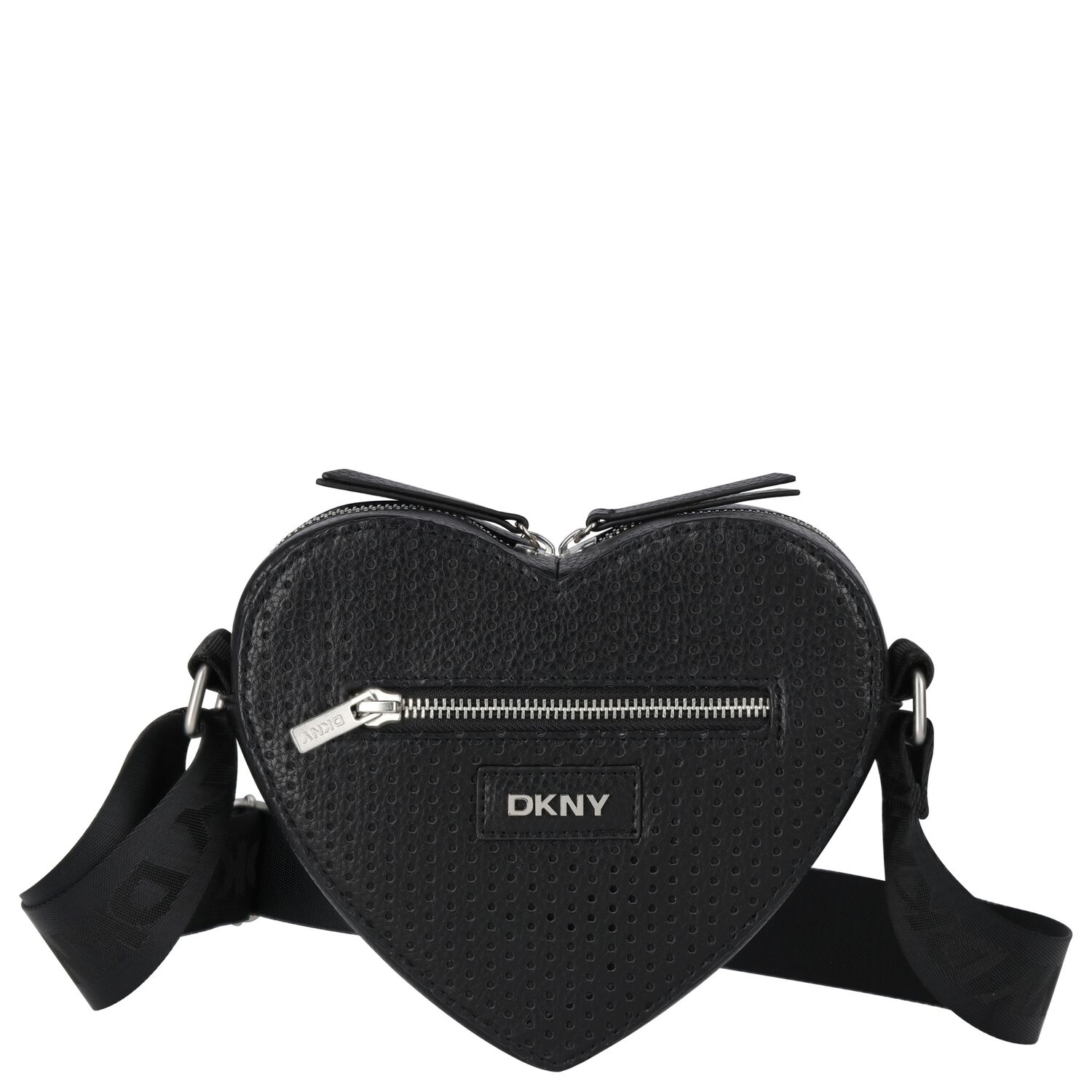 حقيبة بنات جلد بالشعار القلب باللون الأسود, 1, hi-res