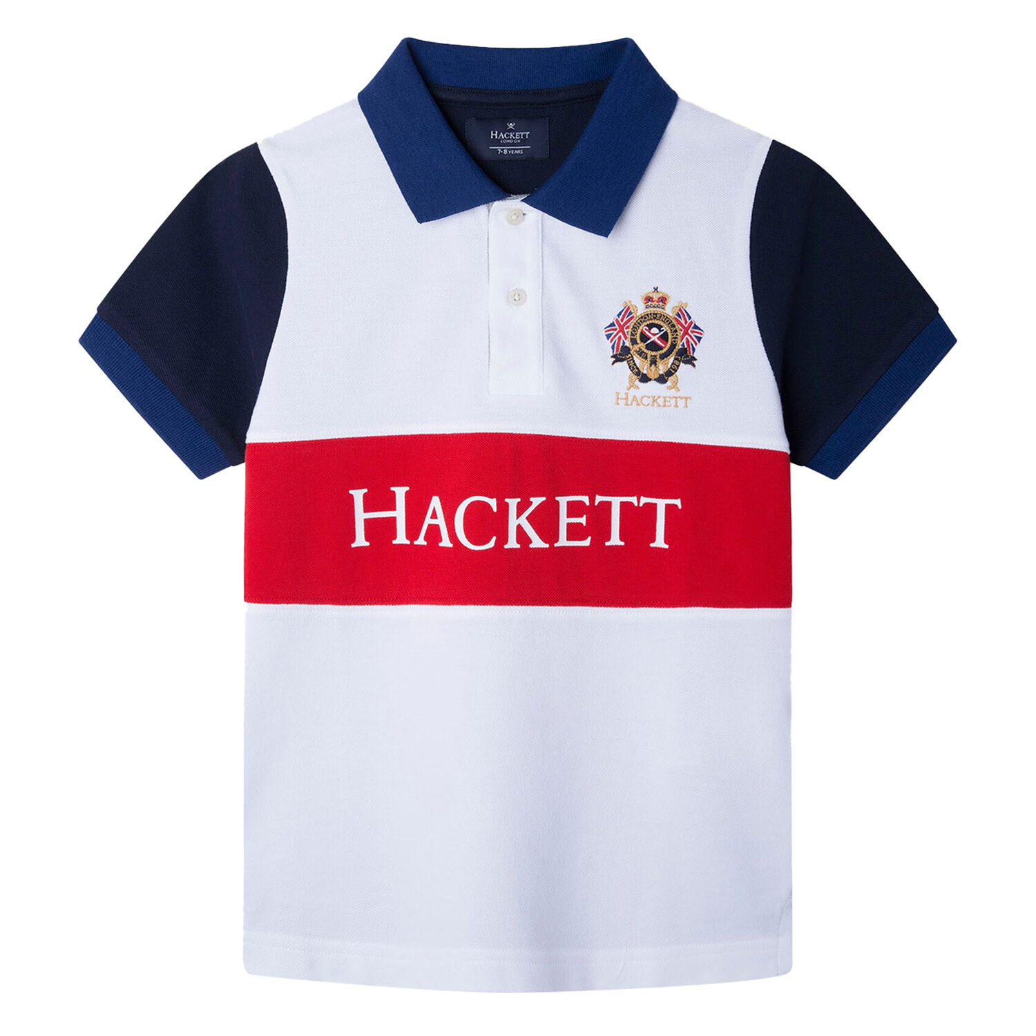 تيشيرت بولو بالشعار باللون الأبيض للأولاد, 1, hi-res