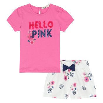 Girls Pink & White Floral Shorts Set