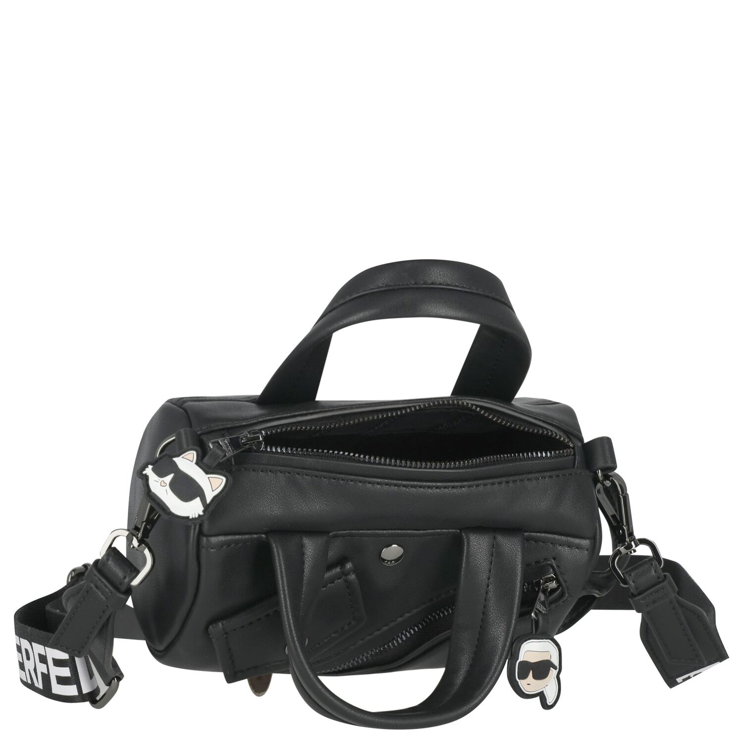 Girls Black Faux Leather Handbag, 1, hi-res