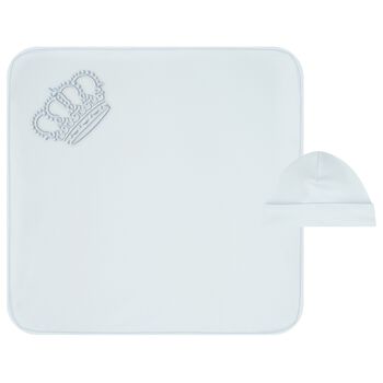 طقم بطانية و قبعة أولاد بشعار تاج باللون الأزرق