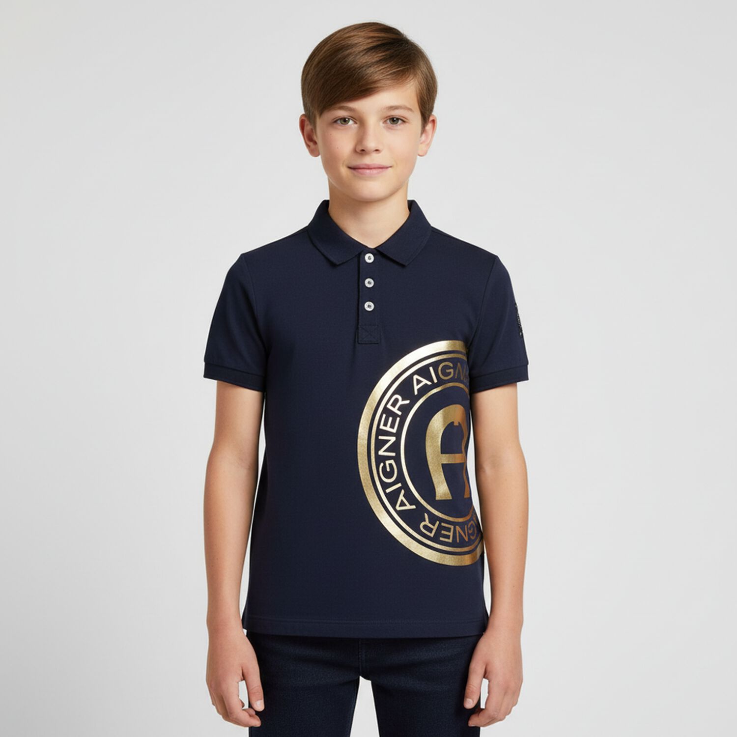 Boys Navy Blue & Gold Polo Shirt, 2, hi-res image number null