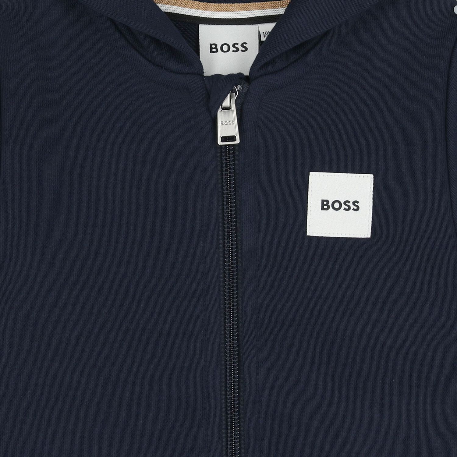 Younger Boys Navy Blue Logo Hooded Zip Up Top, 1, hi-res