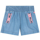 Girls Blue Cotton Logo Shorts, 1, hi-res