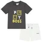 Younger Boys Grey & White Logo Shorts Set, 1, hi-res