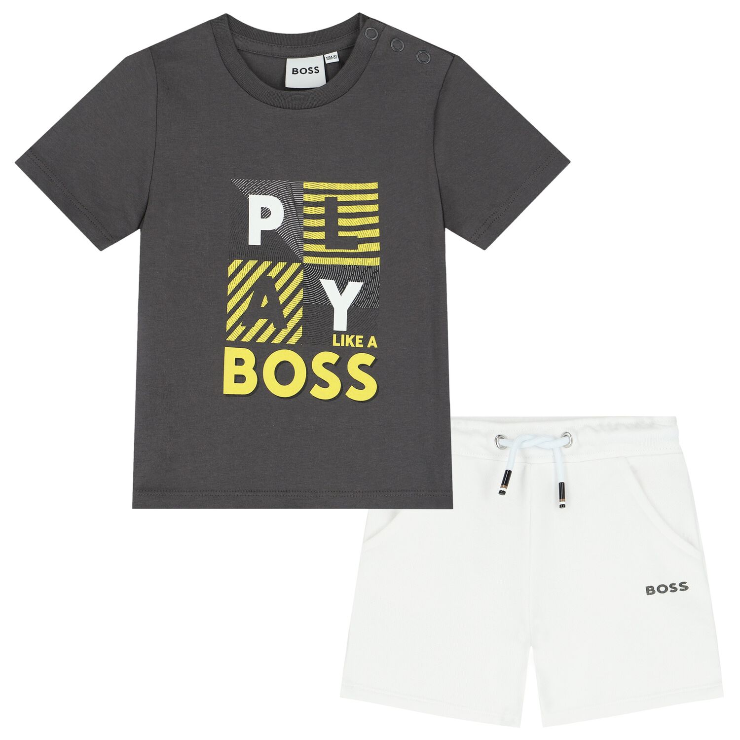 Younger Boys Grey & White Logo Shorts Set, 1, hi-res image number null