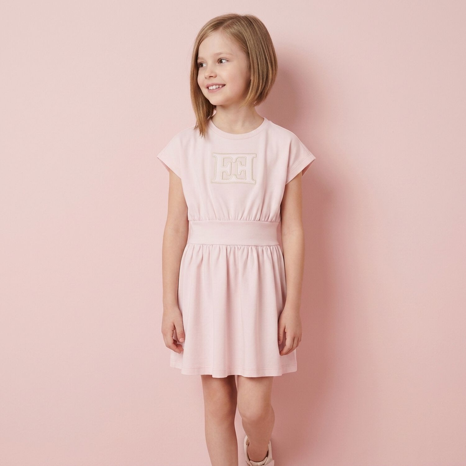 Girls Pink Logo Dress, 3, hi-res