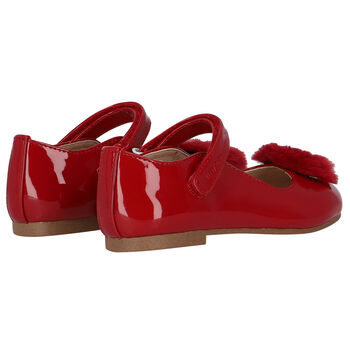 Girls Red Fur Patent Leather  Shoes