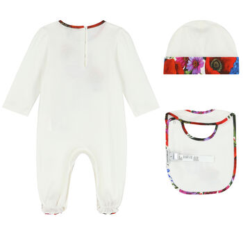 Baby Girls Ivory Babygrow, Hat & Bib Set