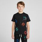 تي شيرت أسود بشعار للأولاد, 1, hi-res