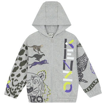 Boys Grey Logo Hooded Zip-Up Top