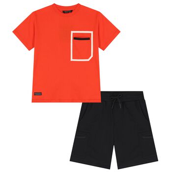 Boys Red & Black Shorts Set