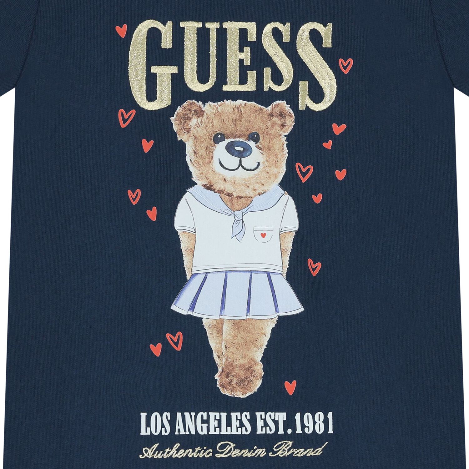 Girls Navy Blue Teddy Bear Logo Dress, 2, hi-res