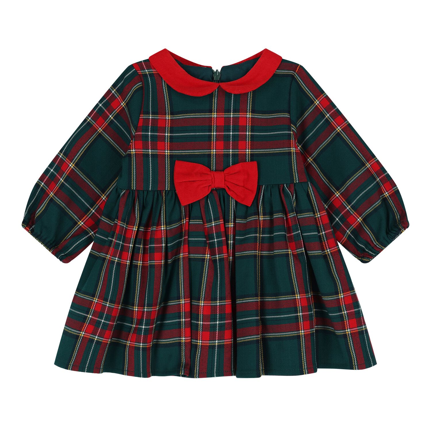 Baby Girls Green & Red Tartan Dress, 1, hi-res