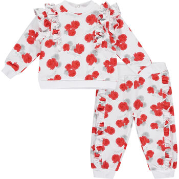 Baby Girls White & Red Roses Tracksuit