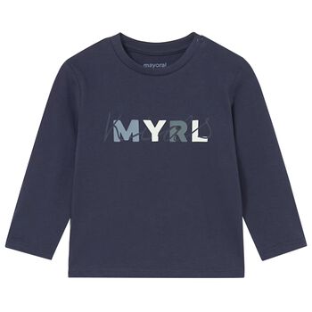Younger Boys Navy Blue Logo Long Sleeve Top