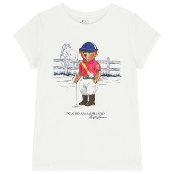Girls White Polo Bear T-Shirt 