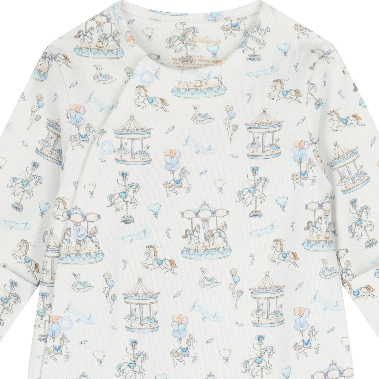 Baby Boys White & Blue Carousel Babygrow, 1, hi-res