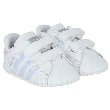 Baby Girls White Iridescent Superstar Crib Pre Walker Shoes