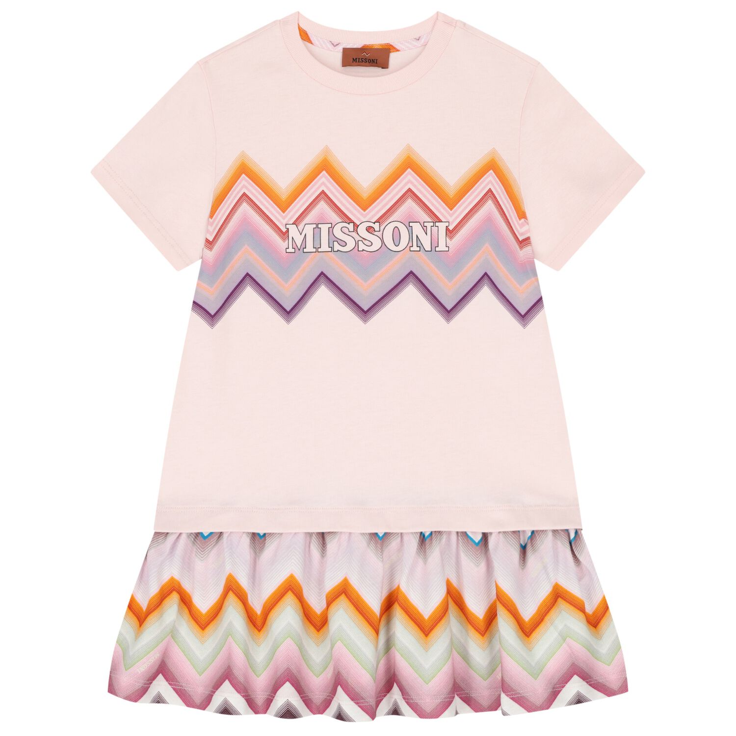 Girls Pink Zig Zag Logo Dress, 2, hi-res