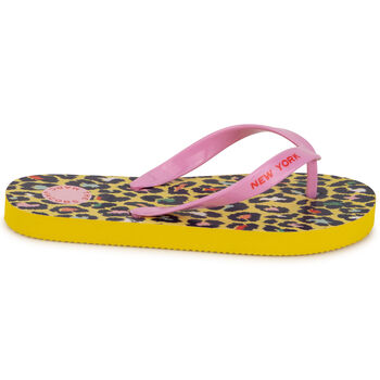 Girls Pink & Yellow Cheetah Flip Flops