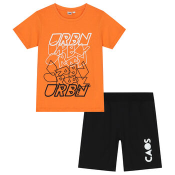 Boys Orange & Black Shorts Set