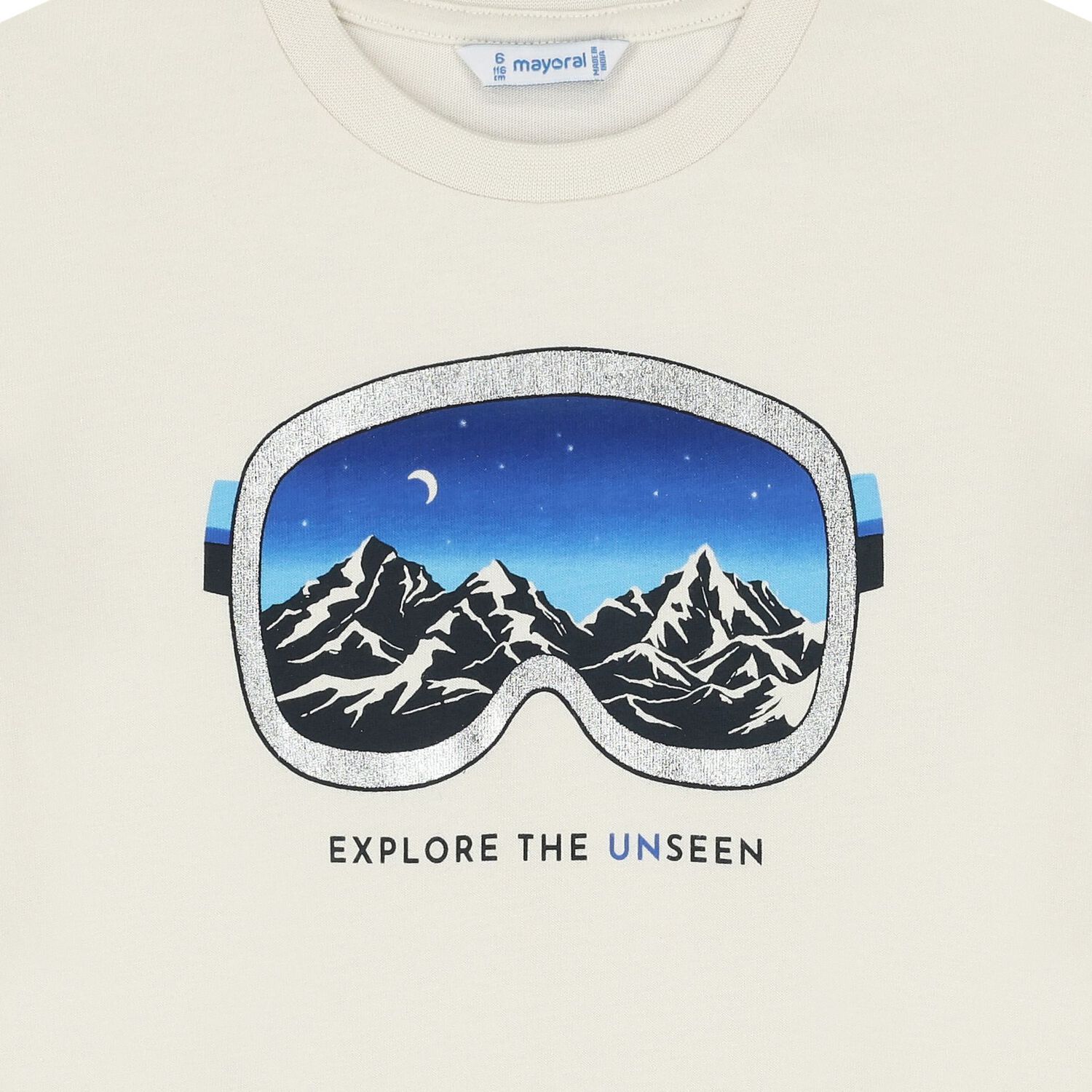 توب أولاد بأكمام بالشعار باللون العاجي, 1, hi-res