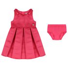 Younger Girls Pink Satin Dress Set, 2, hi-res
