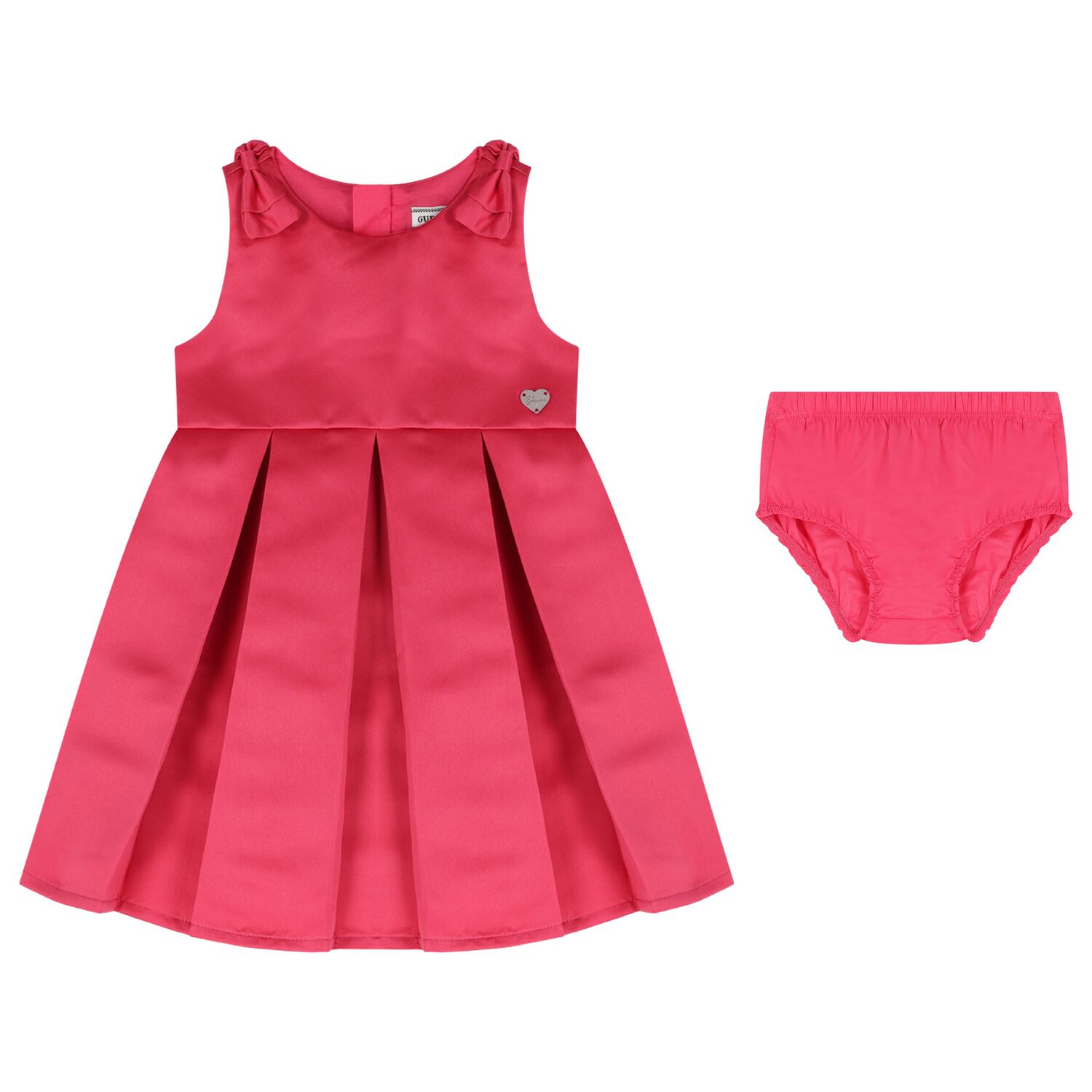 Younger Girls Pink Satin Dress Set, 2, hi-res