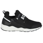 Boys Black Logo Trainers, 1, hi-res