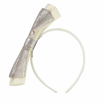 Girls Gold & White Bow Hairband