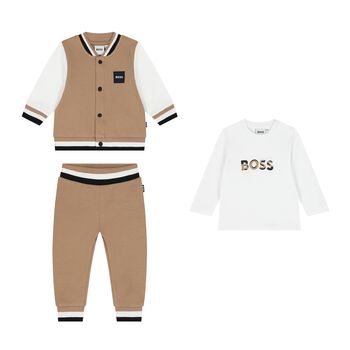 Baby Boys Beige & White Logo Tracksuit Gift Set
