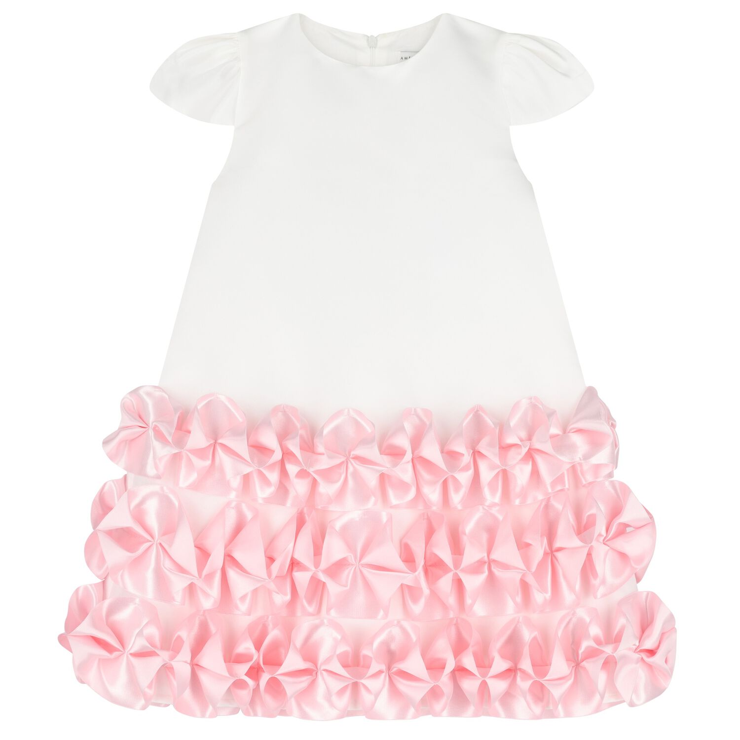 Girls White & Pink Ruched Dress, 1, hi-res