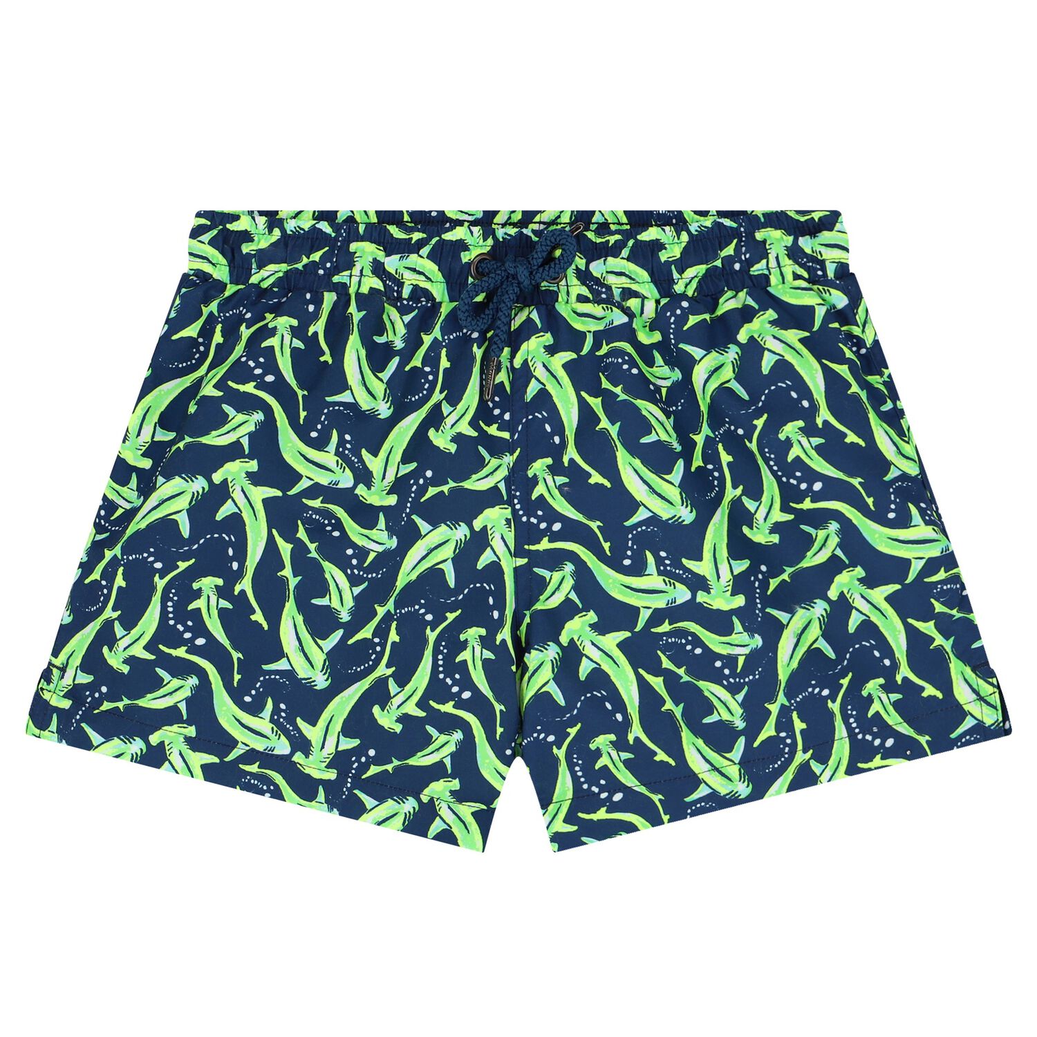 Boys Navy Blue Shark Swim Shorts, 1, hi-res image number null