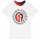 Boys White & Navy Logo T-Shirt, 2, hi-res