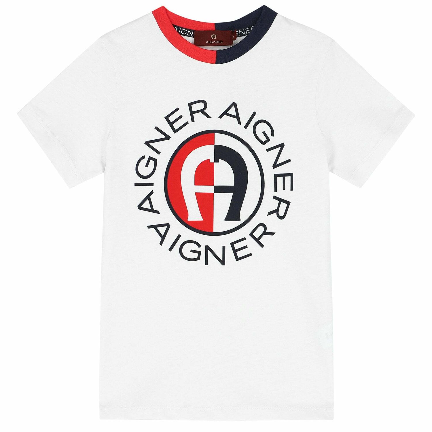 Boys White & Navy Logo T-Shirt, 2, hi-res image number null