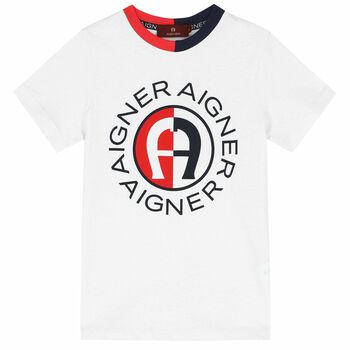 Boys White & Navy Logo T-Shirt