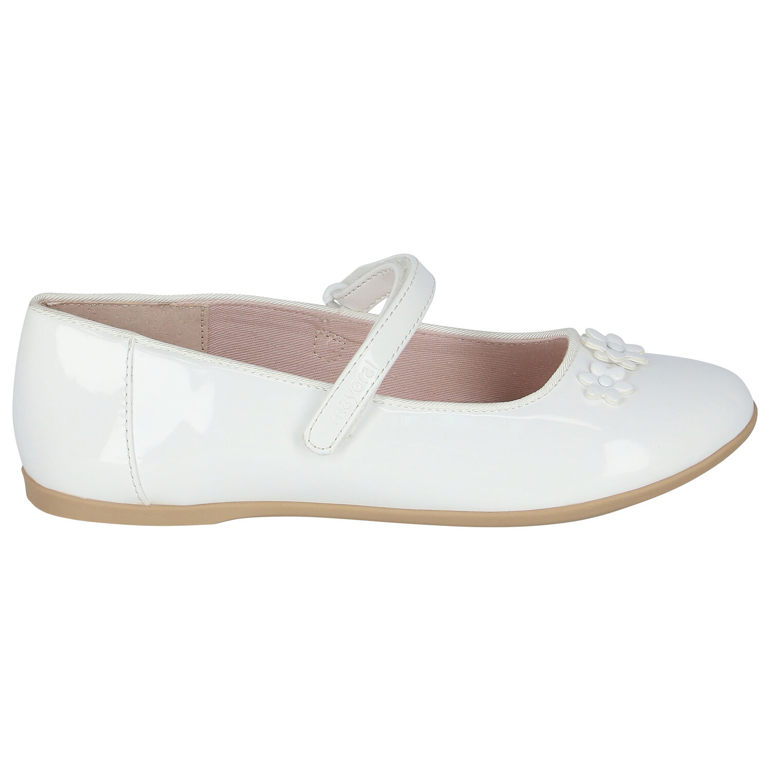 Girls White Flower Ballerina Shoes, 1, hi-res