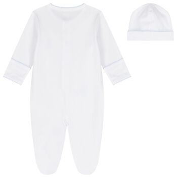 Baby Boys White & Blue Teddy Bear Time Babygrow Set, 1 Baby Boys White & Blue Teddy Bear Time Babygrow Set