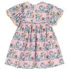 فستان بالشعار وطبعة الزهور باللون الوردي للبنات, 1, hi-res