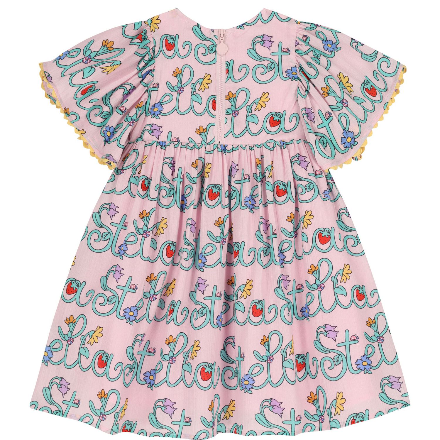 فستان بالشعار وطبعة الزهور باللون الوردي للبنات, 1, hi-res