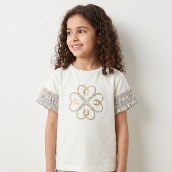 Girls Ivory & Gold Logo T-Shirt