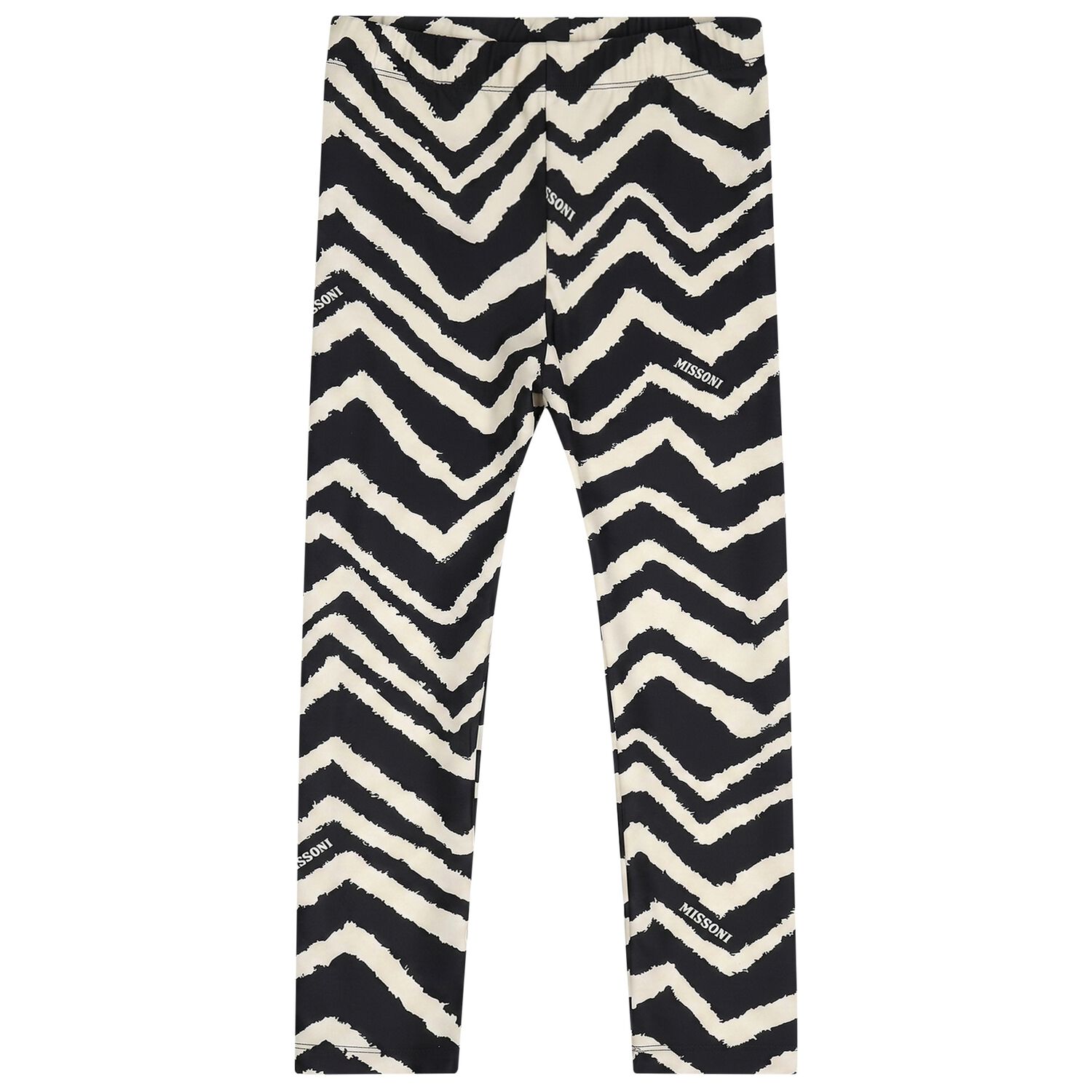 Girls Black & Ivory Zig Zag Leggings, 1, hi-res