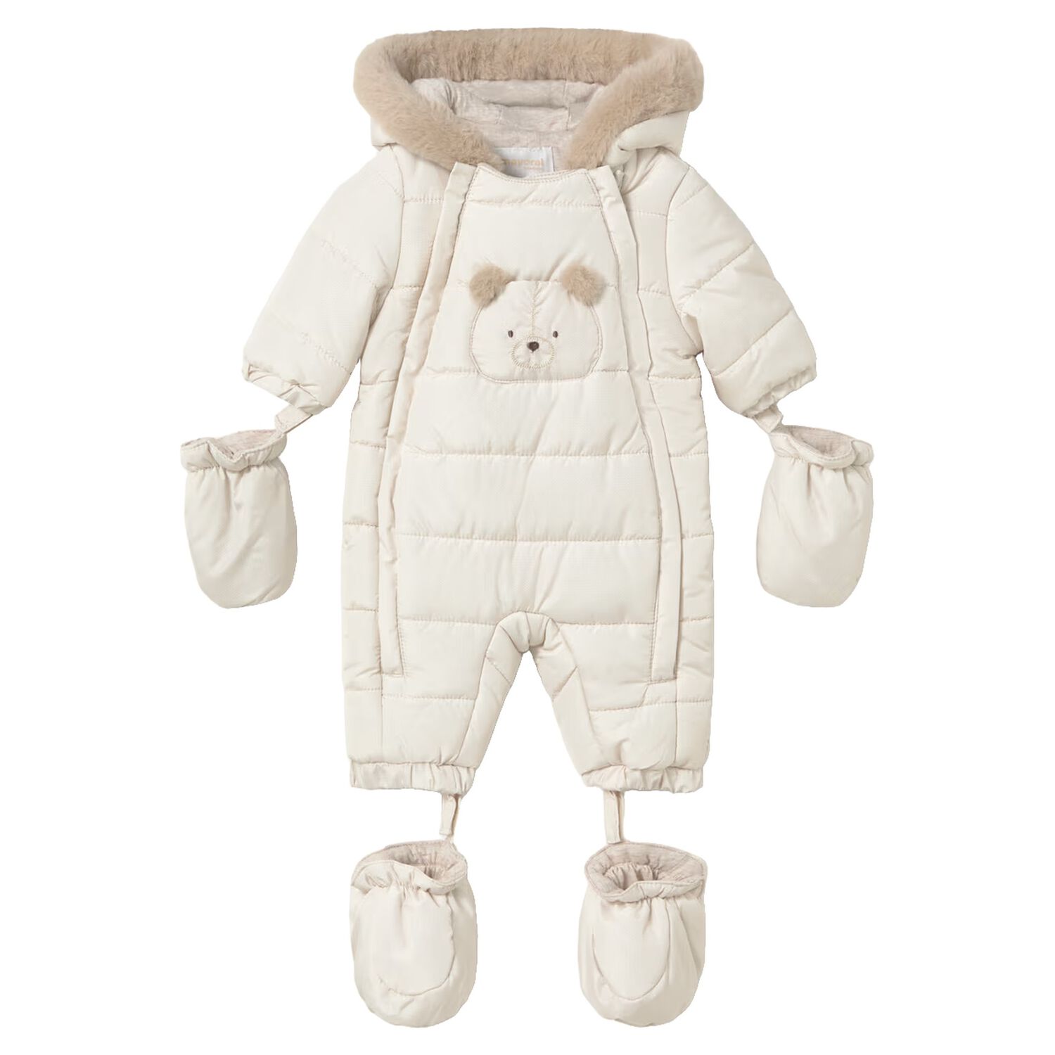 Ivory Teddy Bear Baby Snowsuit, 1, hi-res