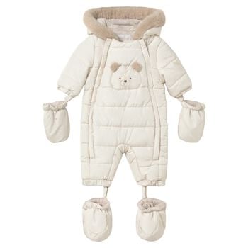 Ivory Teddy Bear Baby Snowsuit