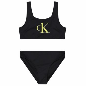 Girls Black Logo Bikini