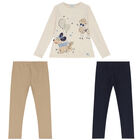 Girls Ivory, Beige & Navy Blue Leggings Set, 2, hi-res