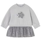Younger Girls Grey Star Dress, 1, hi-res